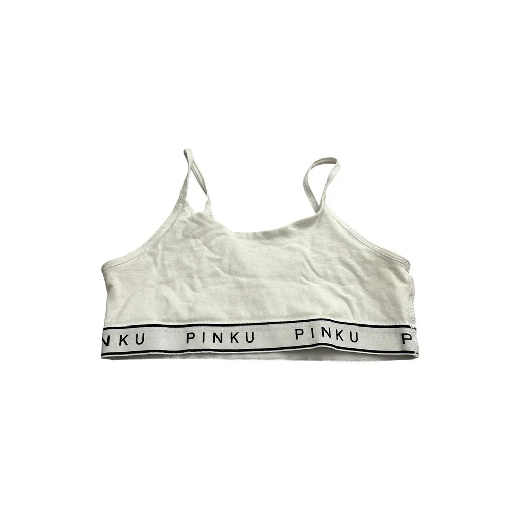 PINKU Bralette Top Womens Medium White Excellent Elastic Band Spaghetti Strap